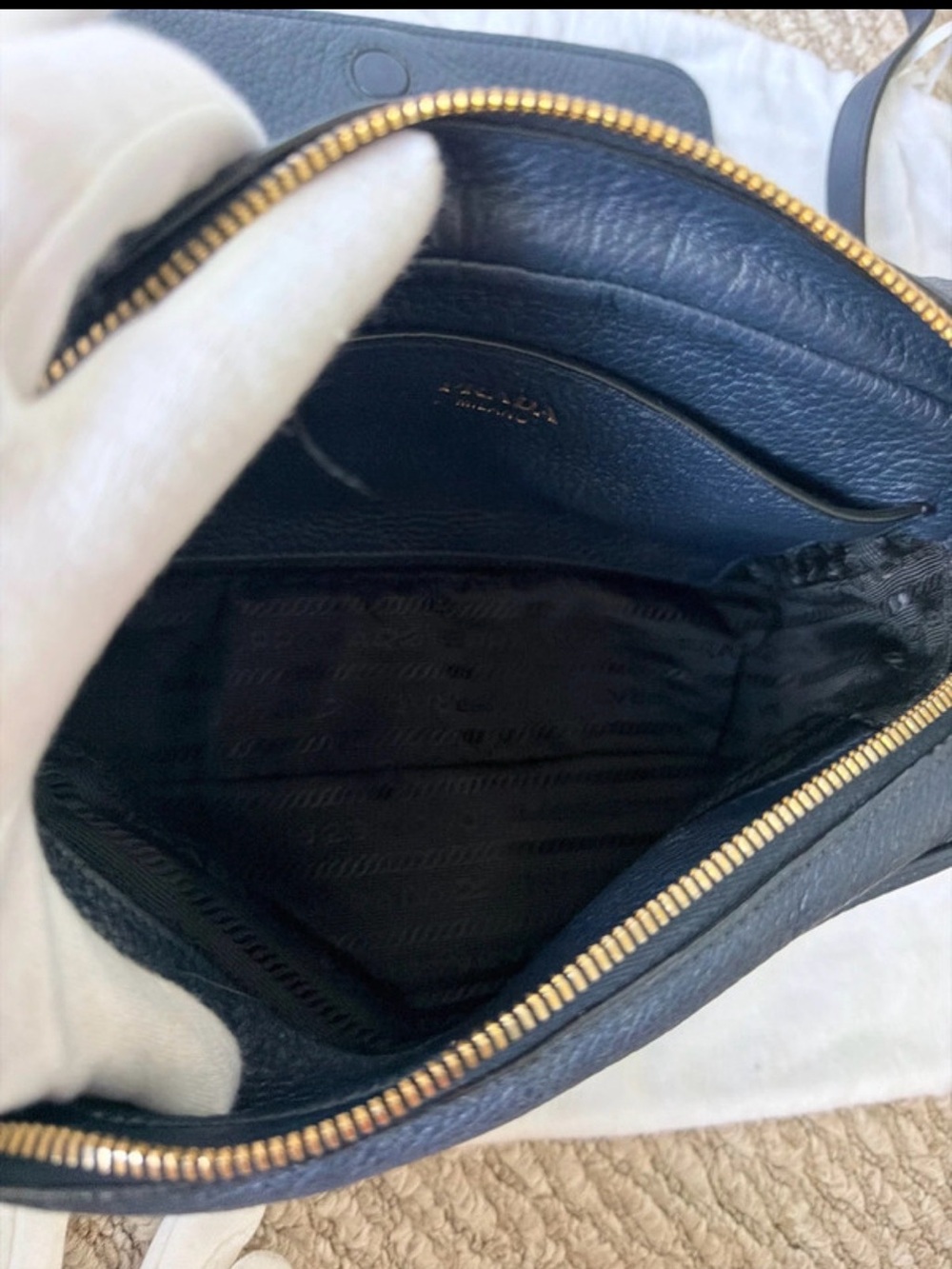 Prada Vitello Phenix flap crossbody, model 1BD163, in “Baltico” blue. - Picture 12 of 14